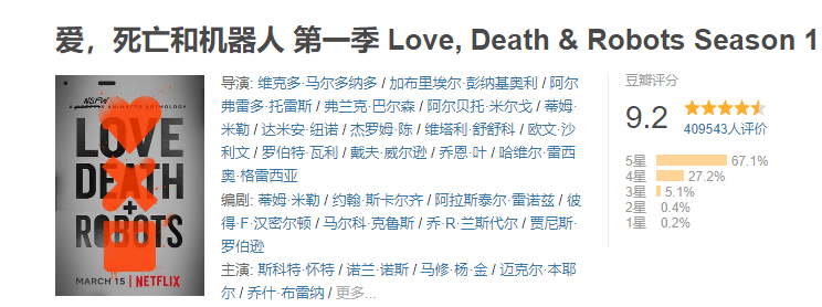 《爱 死亡和机器人》第三季重回科幻巅峰 豆瓣评分出炉