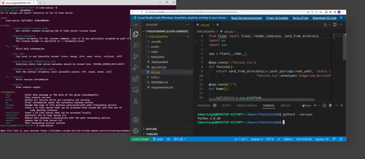 微软Visual Studio Code Server服务实现浏览器直接写代码