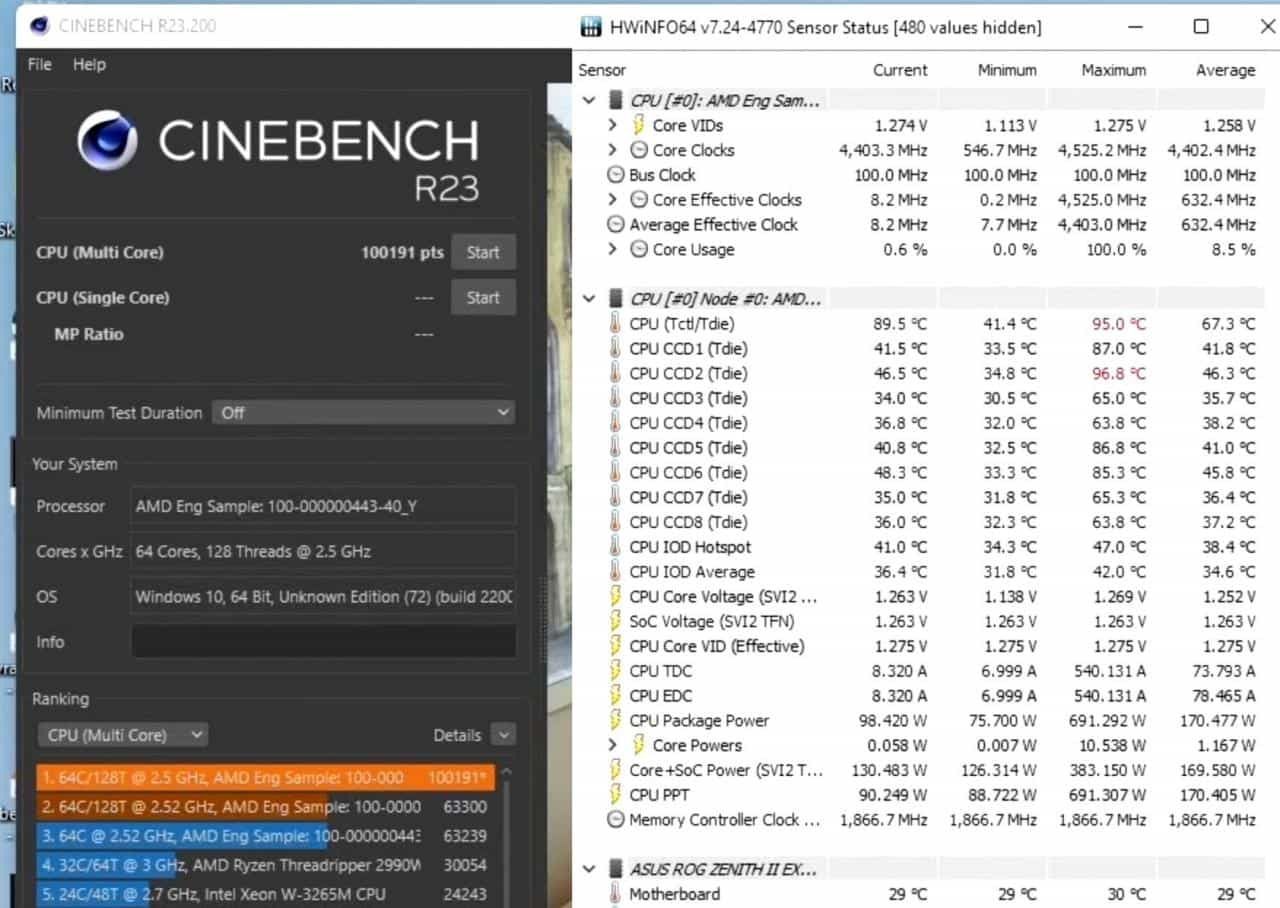 神秘的AMD Zen3 64核心撕裂者超频4.8GHz 功耗逼近700W